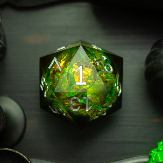 Massive Green Liquid Core 95MM Chonk Handmade Resin Dice And Box Runic Dice