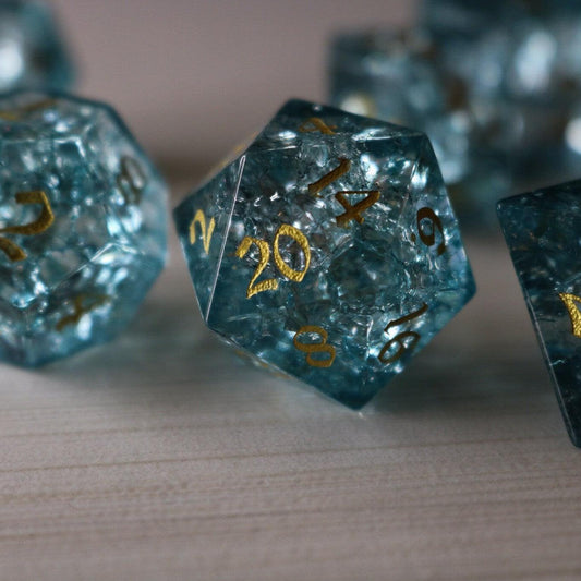 Blue Ocean Forge Fire Glass DND Dice Set Runic Dice