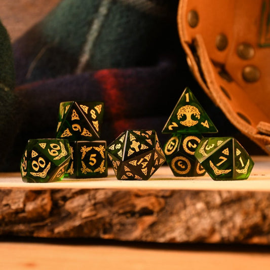 Celtic Green Glass Dice Set - Dice Around the World Collection Misty Mountain Gaming