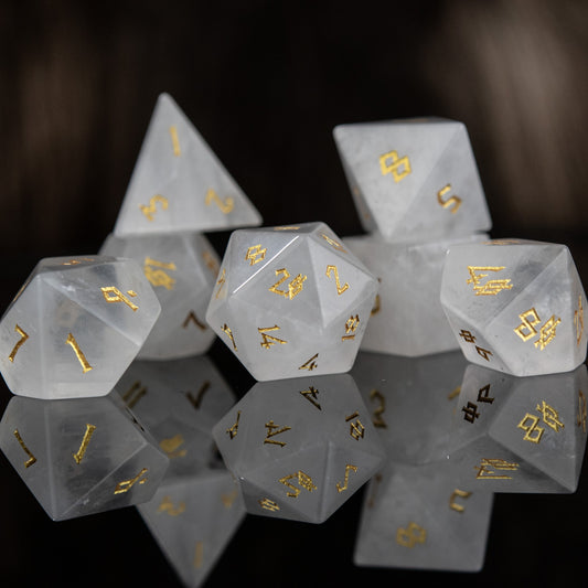 Crystal Quartz Stone Dice Set Misty Mountain Gaming