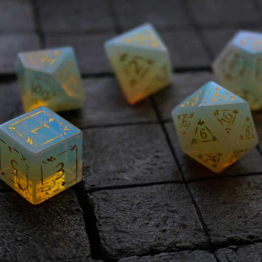 Dragon Shield Opalite Gemstone DND Dice Set Runic Dice