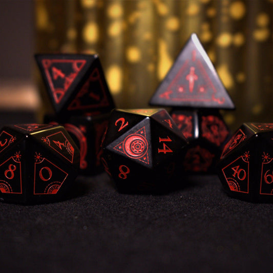 Fabled Mark Obsidian Stone Dice Set Misty Mountain Gaming
