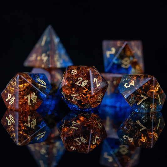 Ice and Fire Shattered Glass Dice Set Misty Mountain Gaming