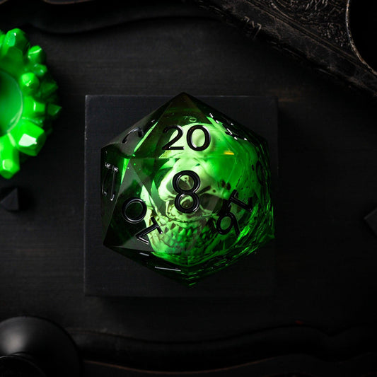 Massive Green Skull Liquid Core 95MM Chonk Handmade Resin Dice And Box Runic Dice