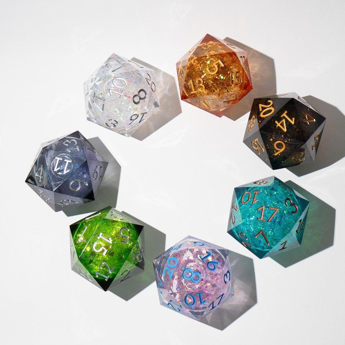 Massive Silver And Foil Liquid Core 95MM Chonk Handmade Resin Dice And Box Runic Dice