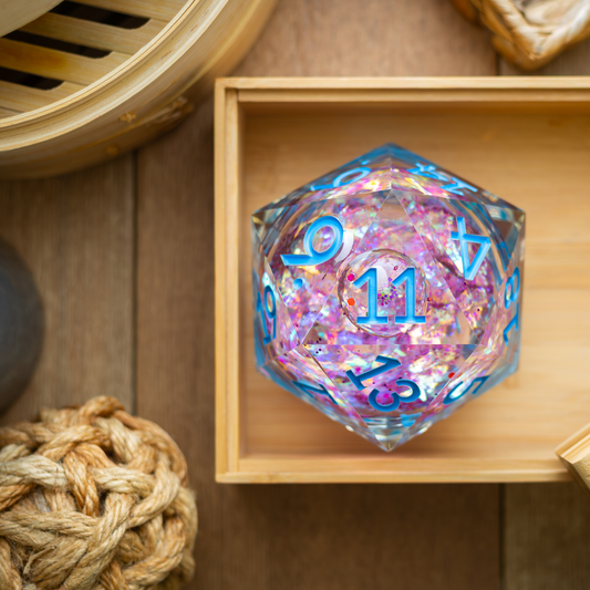 Massive Pastel Pink Baby Blue Glitter Liquid Core 95MM Chonk Handmade Resin Dice And Box Runic Dice