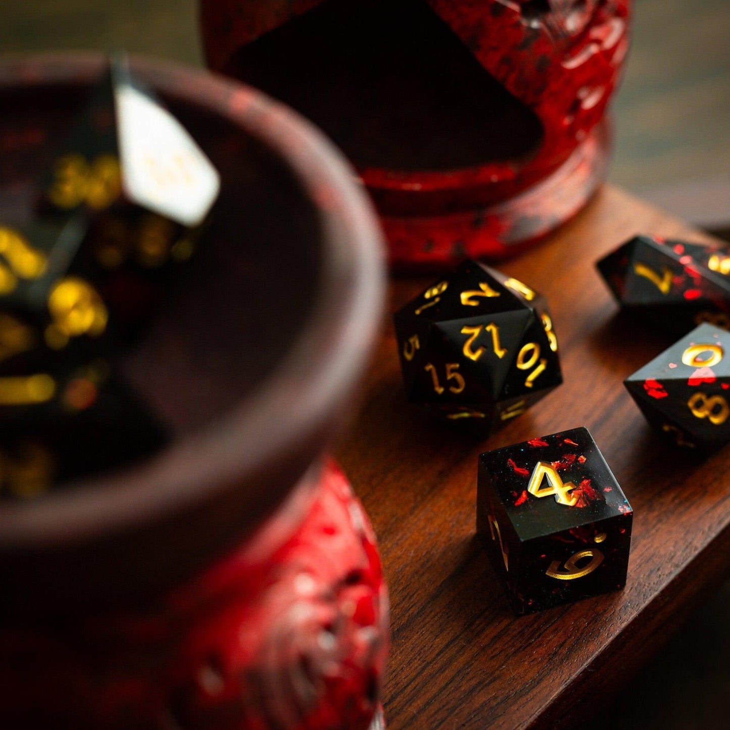 Night Blood Handmade Resin DND Dice Set Runic Dice