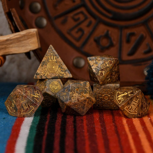 Peruvian Leopard Jasper Stone Dice Set - Dice Around the World Collection Misty Mountain Gaming