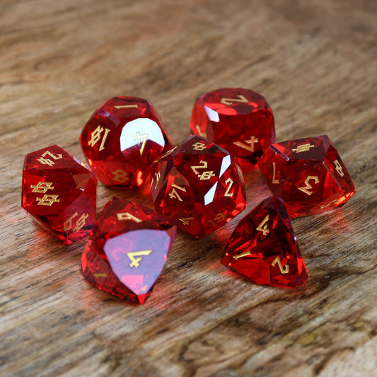 Ruby Multifaceted Glass Dice Set Misty Mountain Gaming