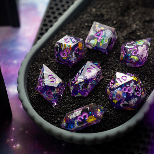 Space Bear Handmade Resin DND Dice Set Runic Dice
