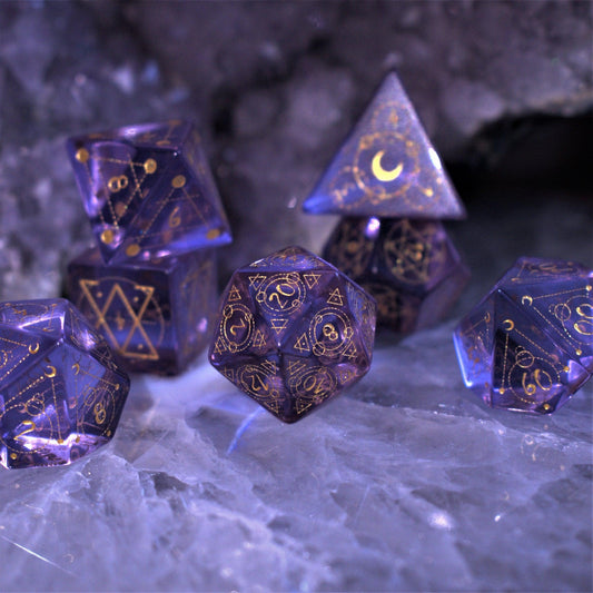 Spellcaster Purple Glass Dice Set Misty Mountain Gaming