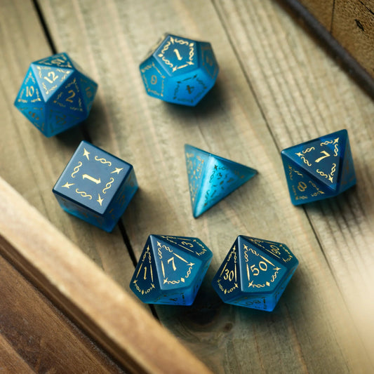 Vine Spike Gemstone Blue Cats Eye Stone DND Dice Set Runic Dice