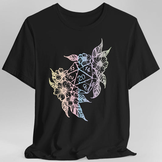 D&D D20 Dice Flower T-Shirt Sunburst RPG