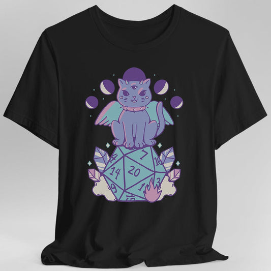 DnD Cute Cat D20 T-shirt Sunburst RPG