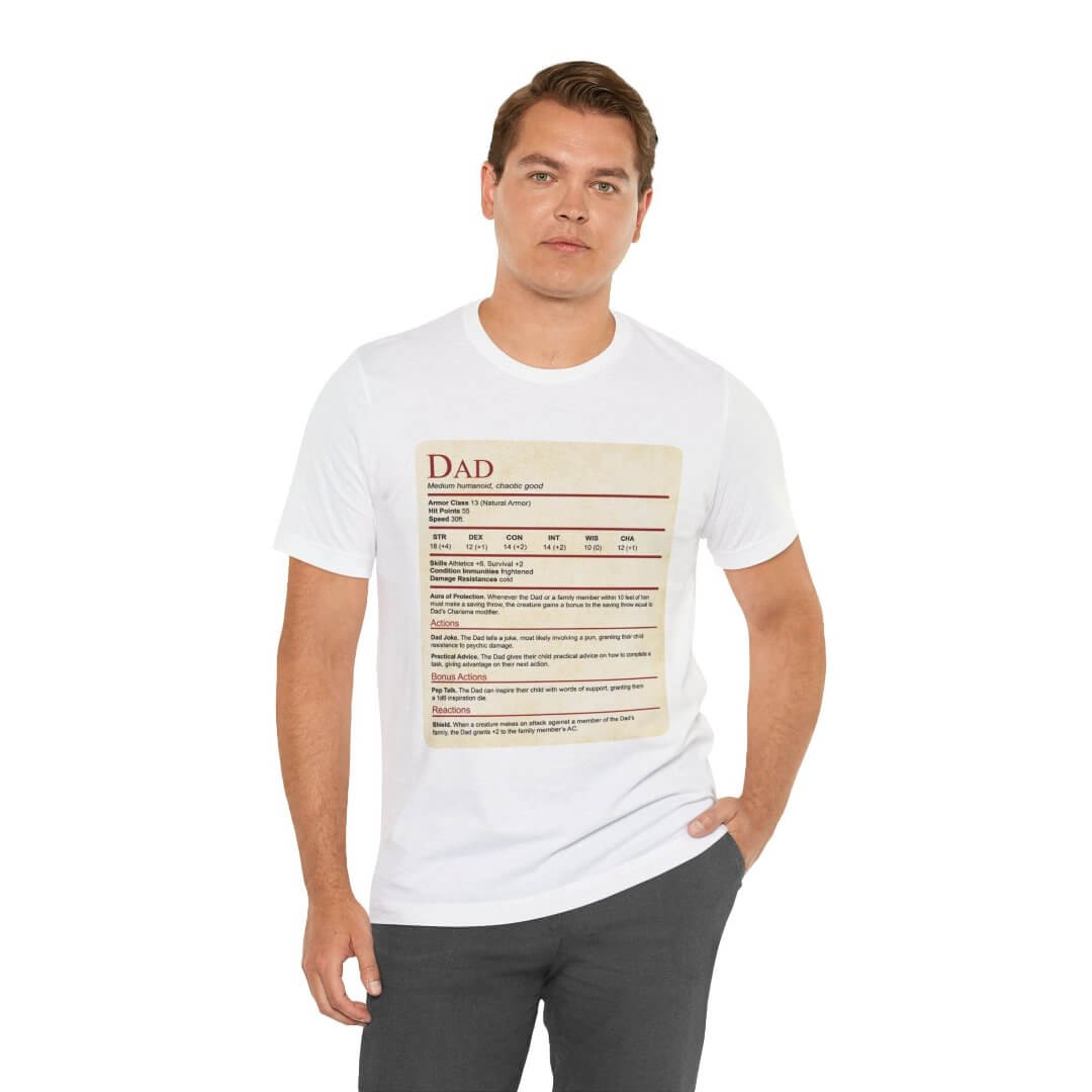 DnD Dad Shirt With Stat Block Sunburst RPG