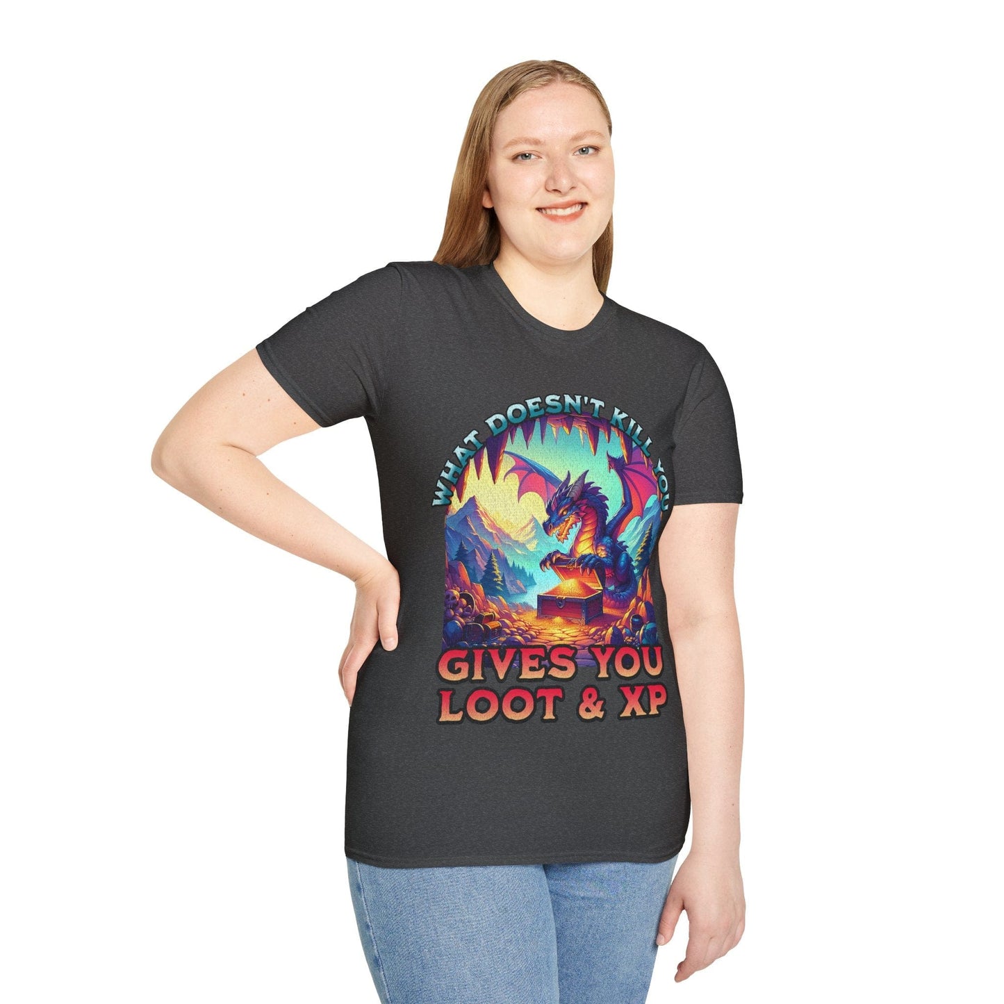 DnD Dragon Shirt - What Doesn't Kill You Gives You Loot & XP Sunburst RPG