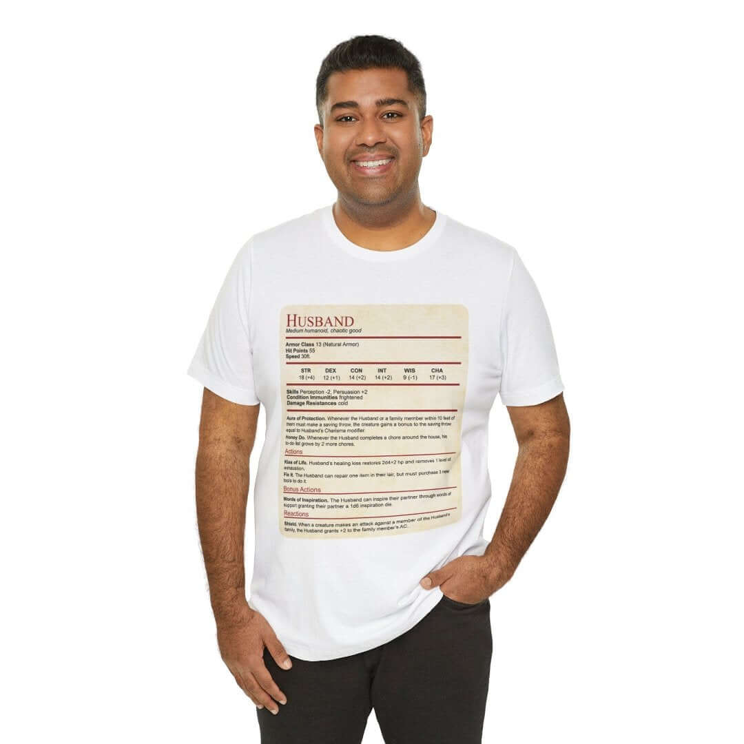 DnD Husband Stat Block T-Shirt Sunburst RPG