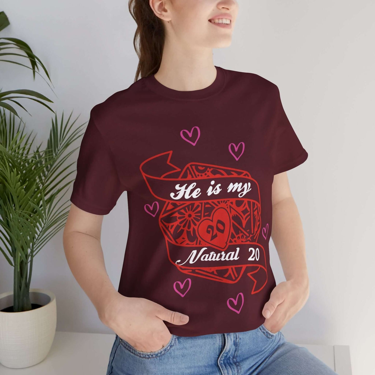 DND Valentines Gift Shirt - He is My Natural 20 - D&D Matching Couples Shirt Sunburst RPG