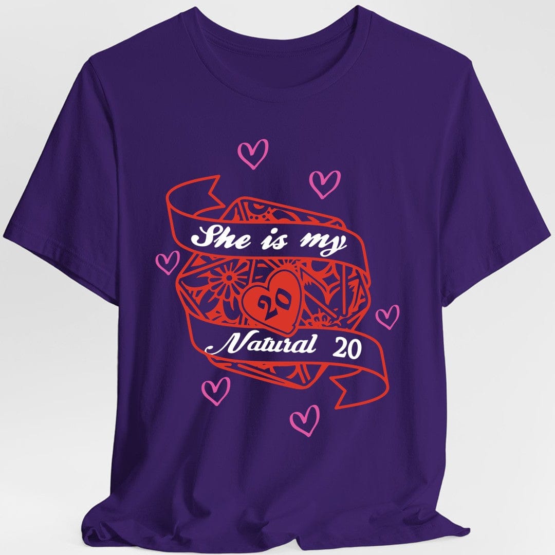 DND Valentines Gift Shirt - She is My Natural 20 - D&D Matching Couples Shirt Sunburst RPG