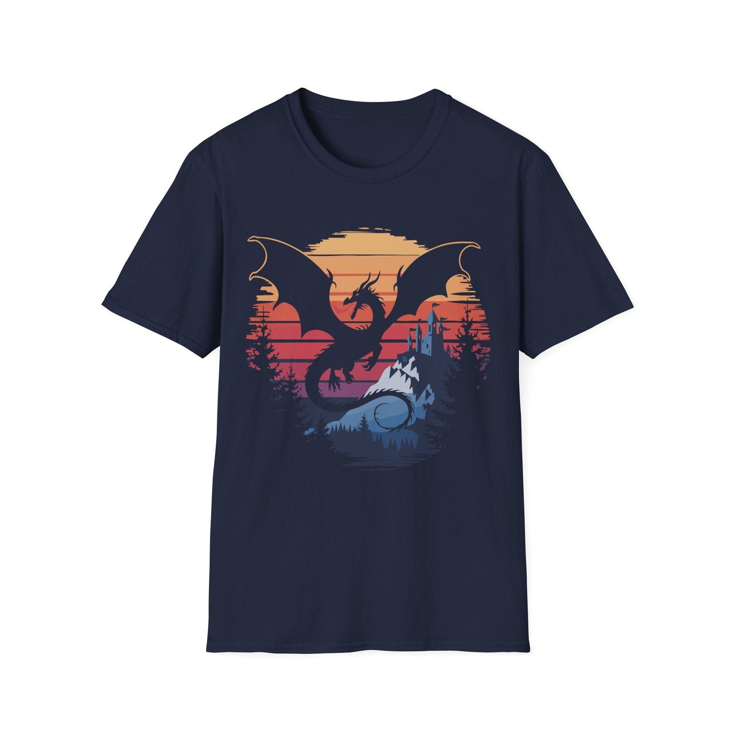 Dragon T-shirt - Fantasy Landscape Sunburst RPG