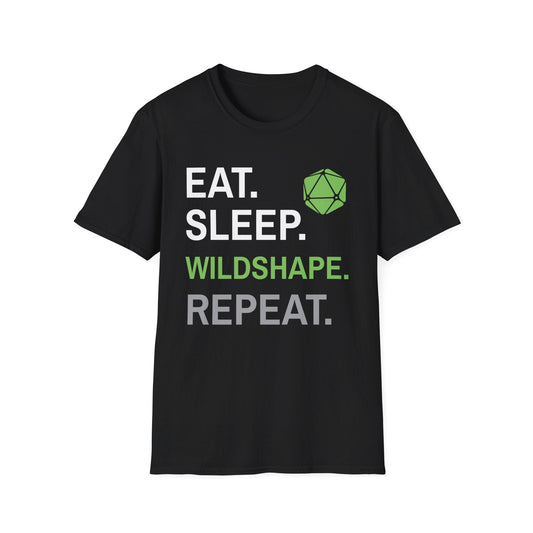 Druid Class T-Shirt – 'Eat, Sleep, Wildshape, Repeat' Sunburst RPG