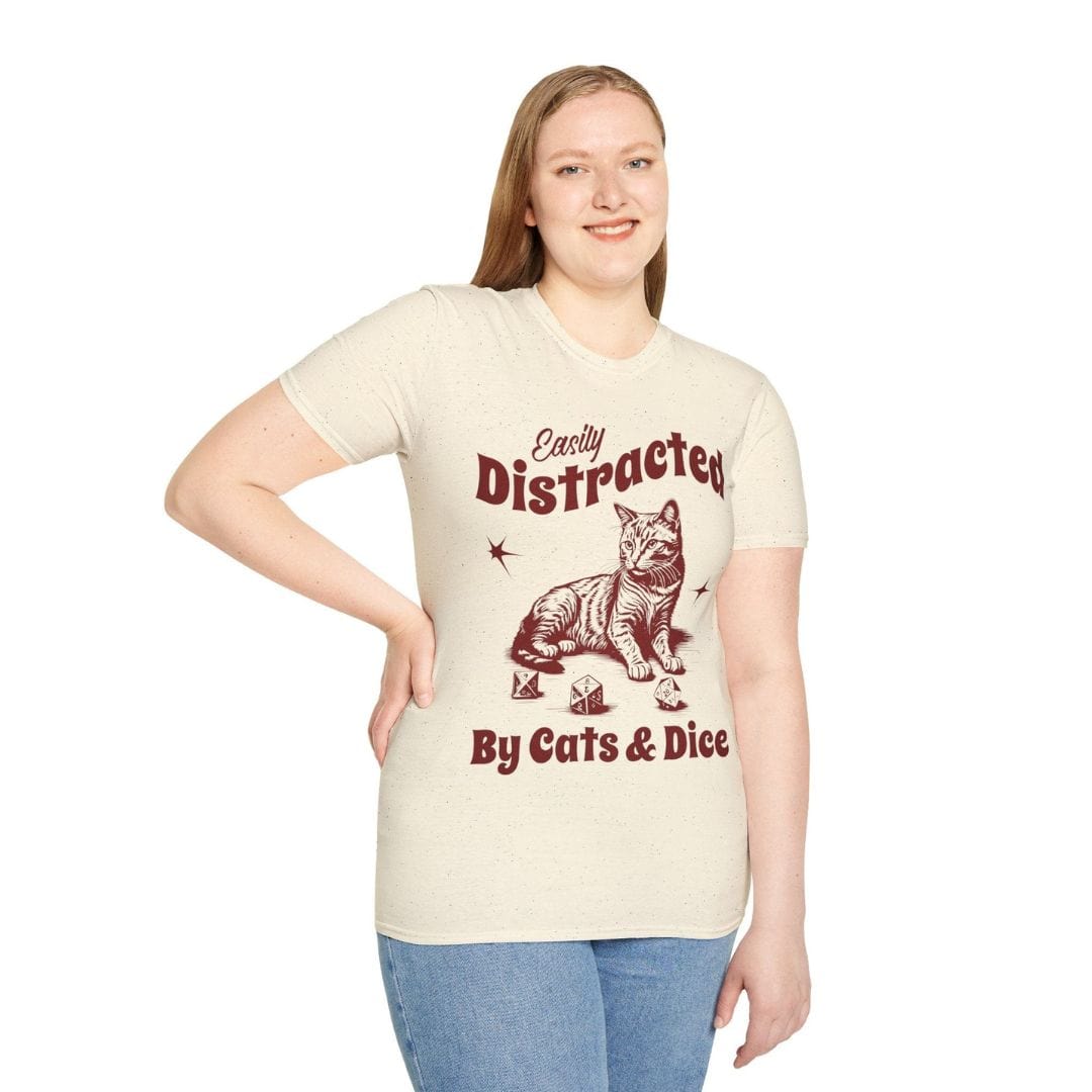 Easily Distracted By Cats & Dice Shirt Sunburst RPG