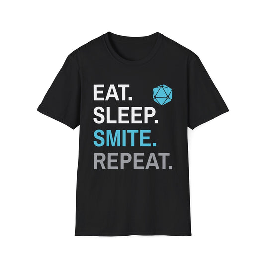 Paladin Smite T-Shirt – 'Eat, Sleep, Smite, Repeat' Sunburst RPG