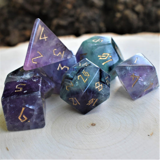 Purple Fluorite Stone Dice Set Misty Mountain Gaming