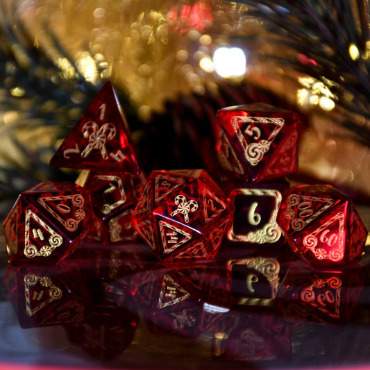 Candy Cane Wonderland - Red Glass Dice Set Misty Mountain Gaming