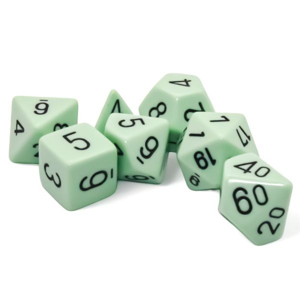 Chessex: Opaque Pastel Green/Black Polyhedral 7-Dice Set Chessex
