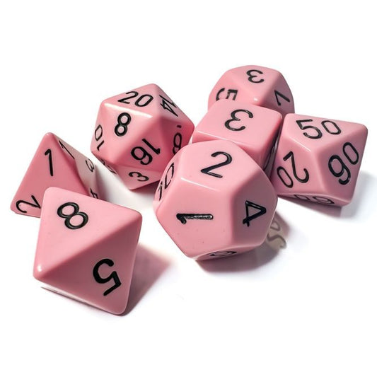 Chessex Dice, Opaque Pastel, Pink & Black - Set of 7 Chessex
