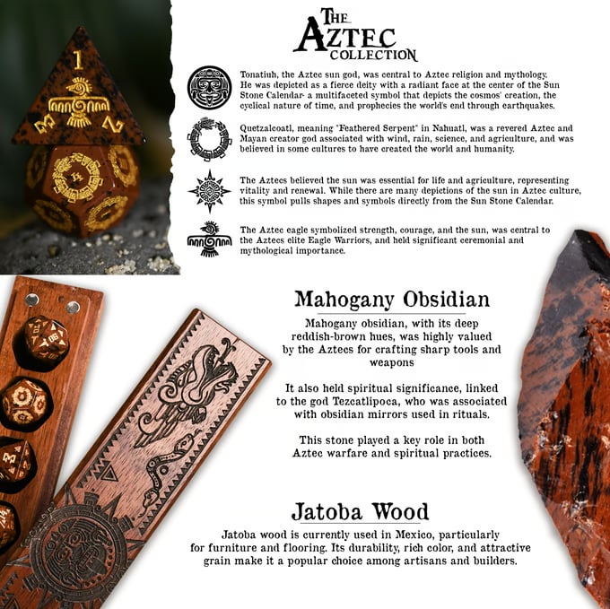 Aztec Mahogany Obsidian Stone Dice Set - Dice Around the World Collection Misty Mountain Gaming