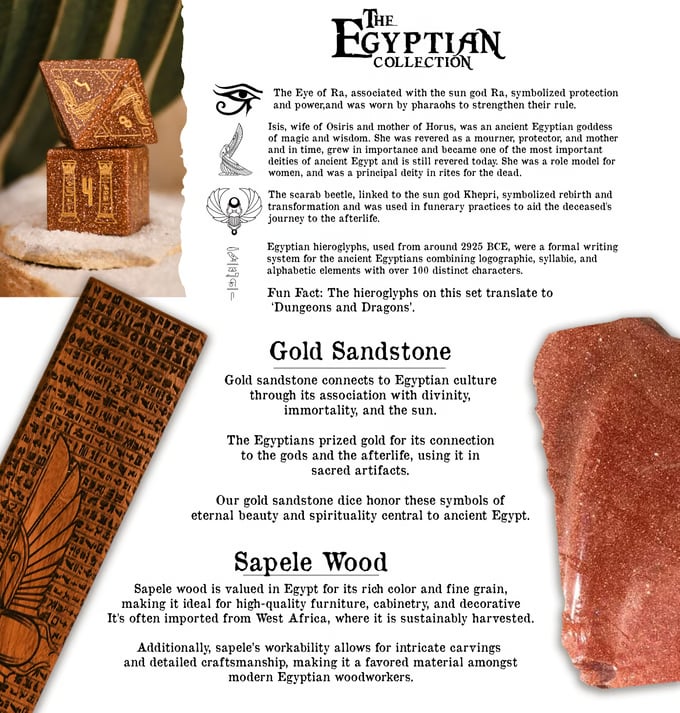 Egyptian Gold Sandstone Stone Dice Set - Dice Around the World Collection Misty Mountain Gaming