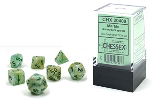 Chessex Dice Set – 10mm Marble Green/Dark Green Plastic Polyhedral Dice Set Conspectus Gaming