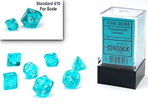 Chessex Dice: Translucent Mini Polyhedral Set Teal/White (7) Conspectus Gaming