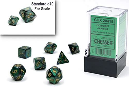 Chessex Dice: Scarab Mini Polyhedral Set Jade/Gold (7) Conspectus Gaming