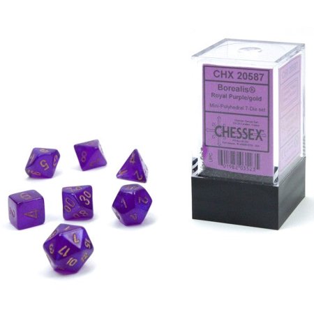 Chessex Dice: Borealis Mini Polyhedral Set Luminary Royal Purple/Gold (7) Conspectus Gaming