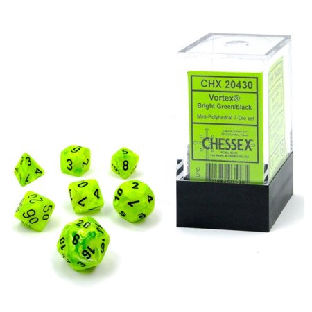 Chessex Dice Set – 10mm Vortex Bright Green/Black Polyhedral Dice Set Conspectus Gaming