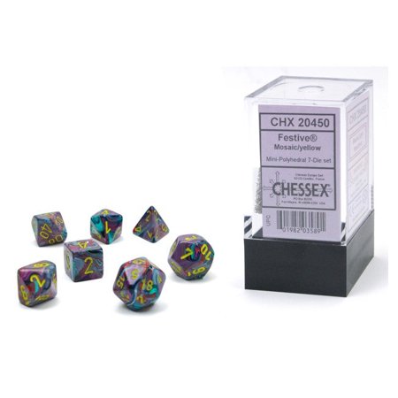 Chessex Dice Set – 10mm Festive Mosaic/Yellow Polyhedral Dice Set Conspectus Gaming