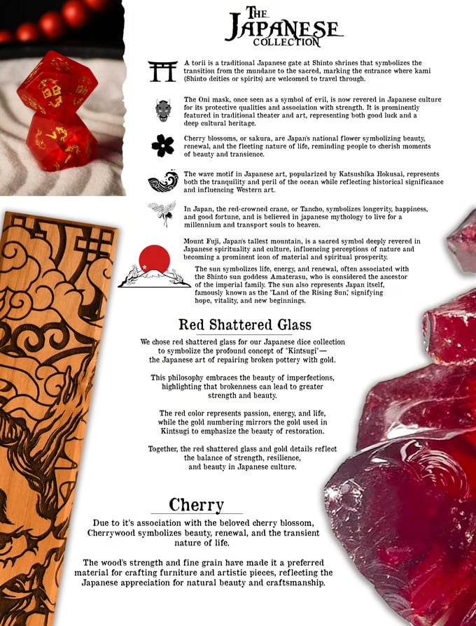 Japanese Frosted Red Glass Dice Set - Dice Around the World Collection Misty Mountain Gaming