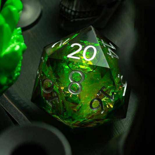 Massive Green Liquid Core 95MM Chonk Handmade Resin Dice And Box Runic Dice