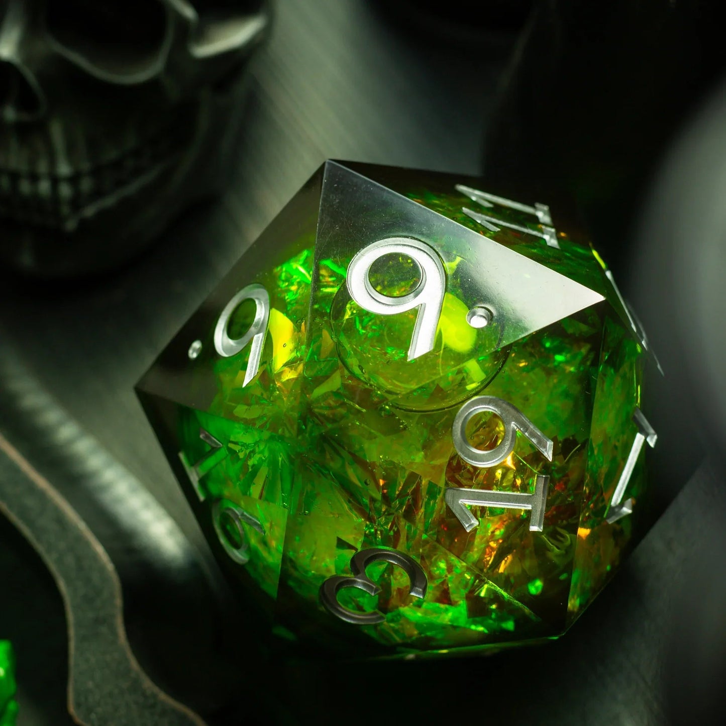 Massive Green Liquid Core 95MM Chonk Handmade Resin Dice And Box Runic Dice