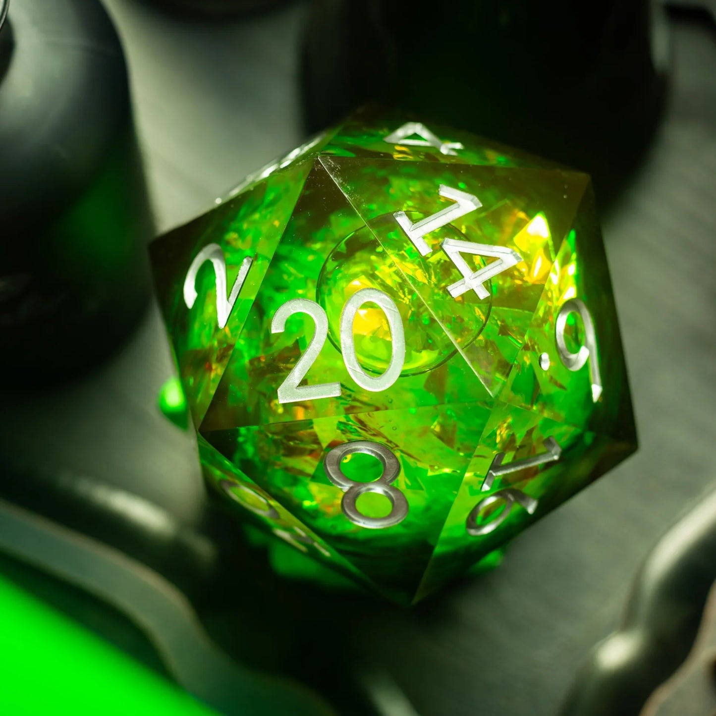 Massive Green Liquid Core 95MM Chonk Handmade Resin Dice And Box Runic Dice