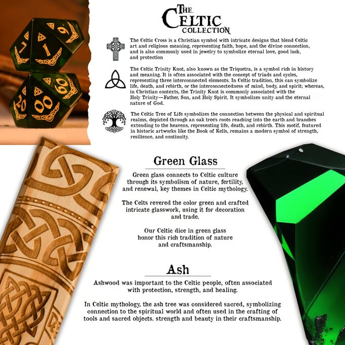 Celtic Green Glass Dice Set - Dice Around the World Collection Misty Mountain Gaming