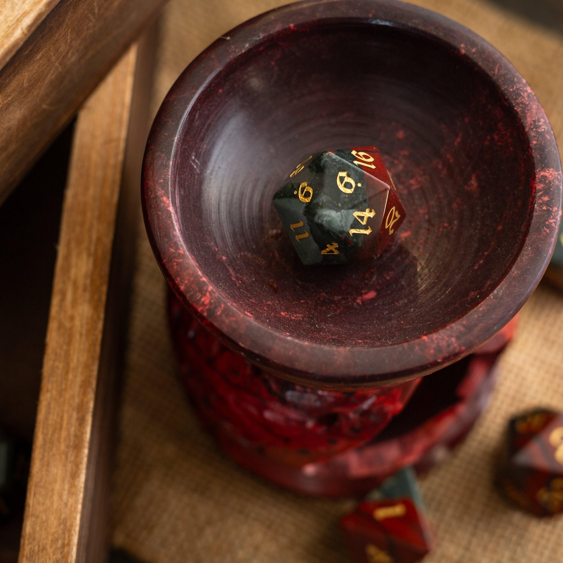 African Bloodstone Hand Carved Gemstone DND Dice Set Runic Dice