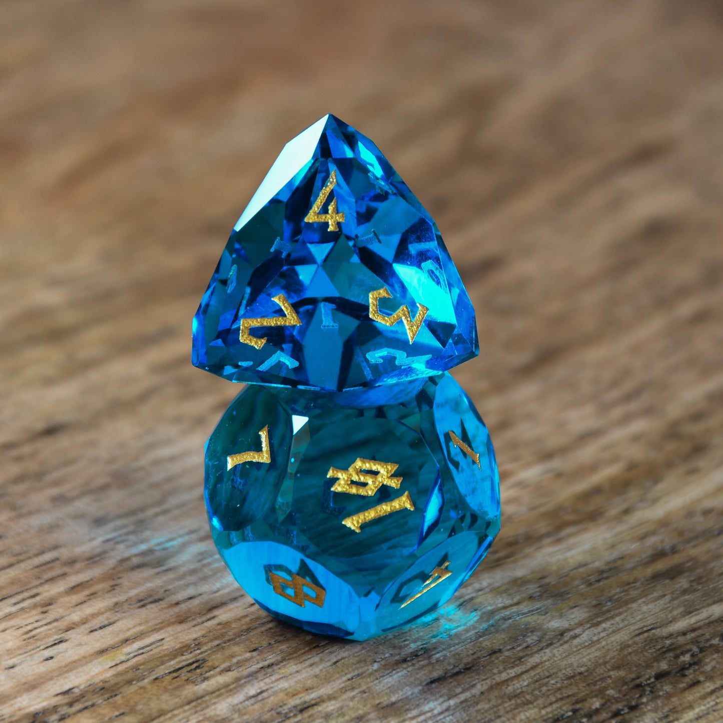 Aquamarine Multifaceted Glass Dice Set Misty Mountain Gaming
