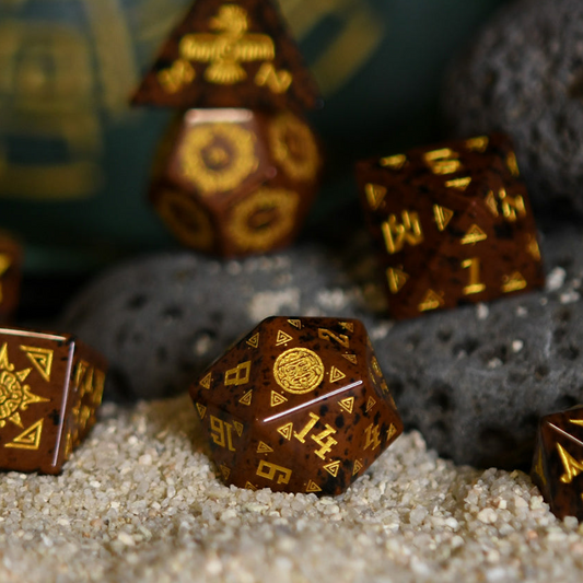 Aztec Mahogany Obsidian Stone Dice Set - Dice Around the World Collection Misty Mountain Gaming