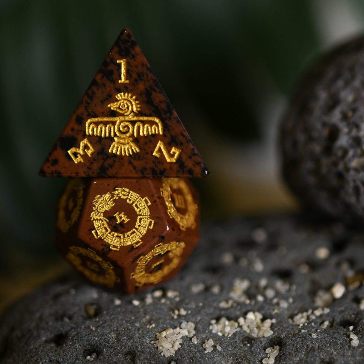 Aztec Mahogany Obsidian Stone Dice Set - Dice Around the World Collection Misty Mountain Gaming
