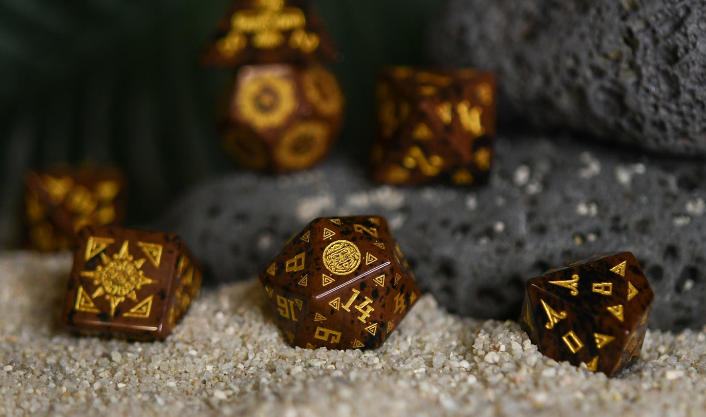 Aztec Mahogany Obsidian Stone Dice Set - Dice Around the World Collection Misty Mountain Gaming