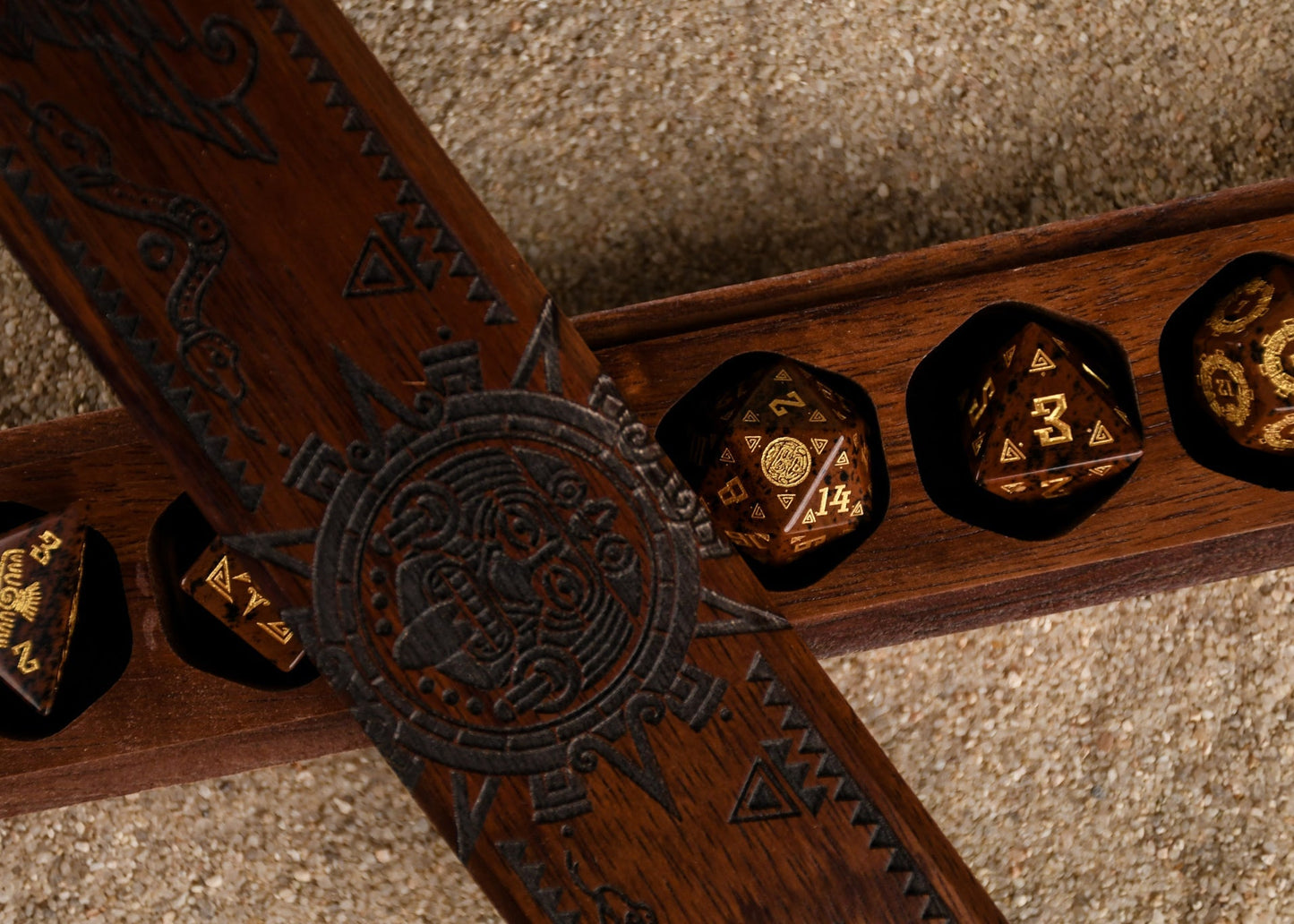 Aztec Mahogany Obsidian Stone Dice Set - Dice Around the World Collection Misty Mountain Gaming